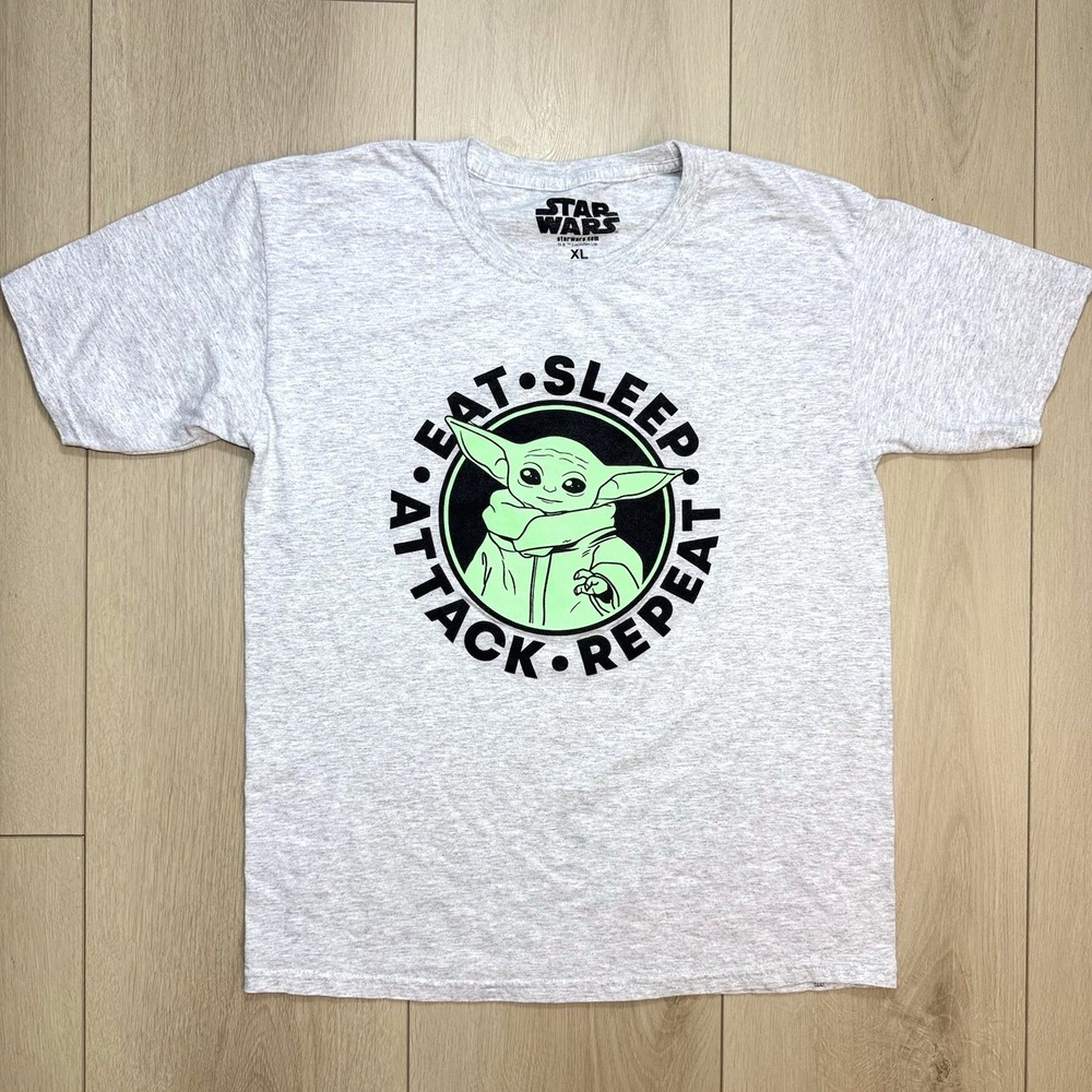 Star Wars Grogu‎ Baby Yoda T Shirt Boys XL Gray Eat Sleep Attack Repeat Tee